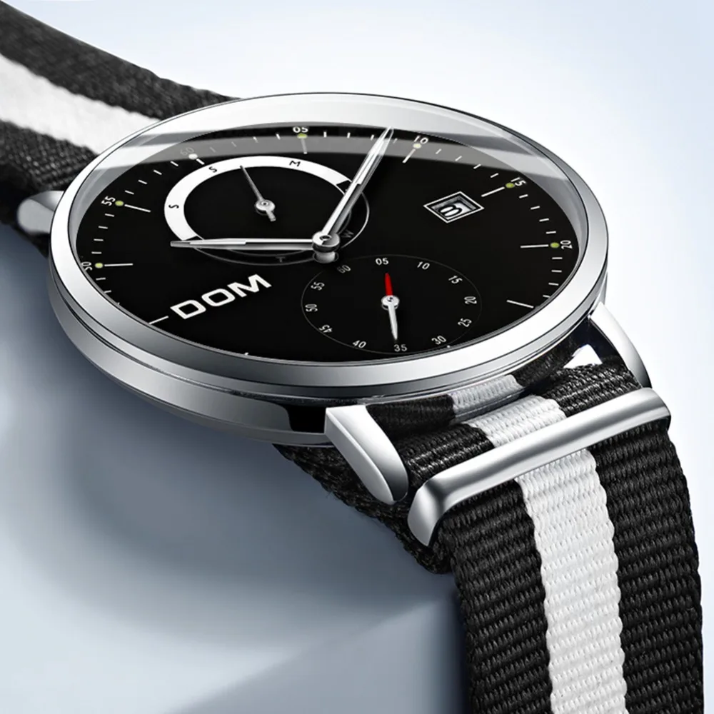 

Men Watches Luxury Brand Multi Function Mens Sport Quartz Watch Waterproof Nylon Belt Business Clock WristwatchDOM M-436L-7M