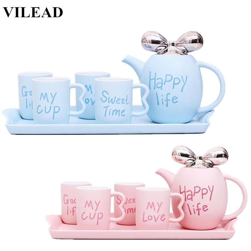 

VILEAD Fashion British Ceramic Coffee Cup Set European Cute Porcelain Tea Set Home Coffee Mug Teapot Cup Set Water Cup Drinkware