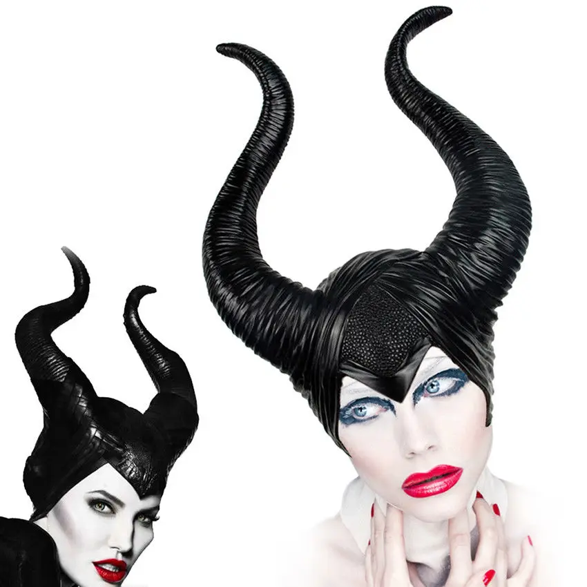

cosplay Helmet Halloween Cosplay Maleficent Witch Horns Hat Head wear Mask Headgear Helmet Party Black Queen