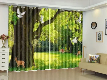 

Custom 3D Curtain Flying Bird Spirit Deer Beautiful Forest Scenery 3d Landscape Curtain Blackout Insulation Practical Curtain