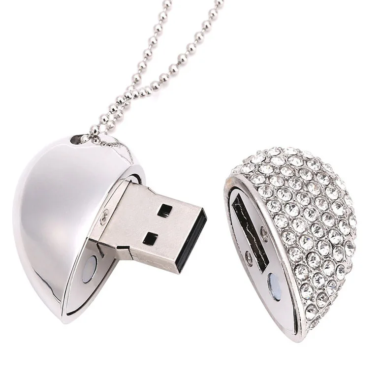 SHANDIAN акции мода металлическое сердце Кристальный USB флэш-накопитель драгоценный камень ручка привод красота подарок USB 2,0 мемори фа - Цвет: Silver