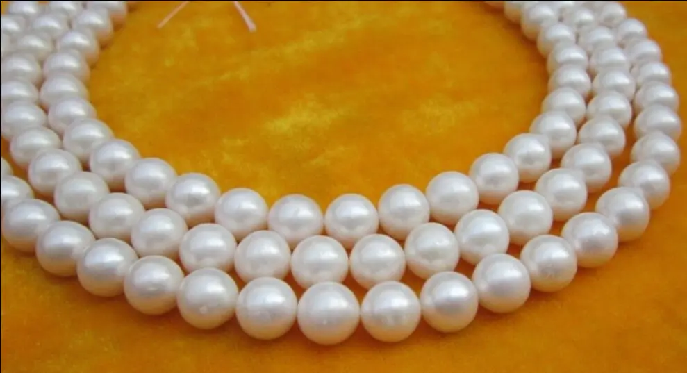 все цены на 3 ROW 9-10MM AA++ NATURAL SOUTH SEA WHITE PEARL NECKLACE 17