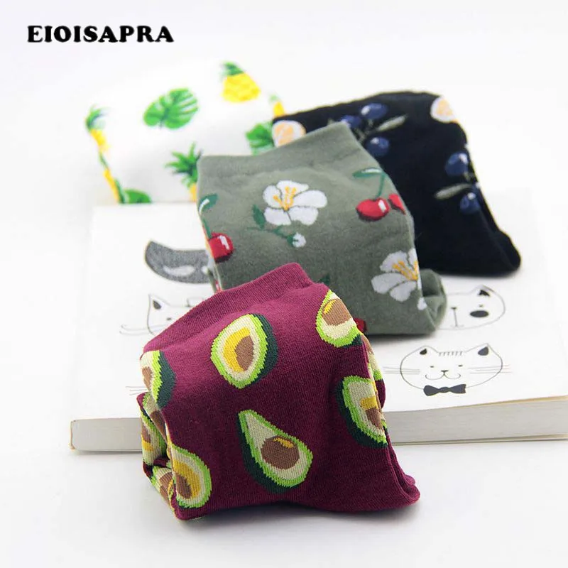 

[EIOISAPRA]Print Fresh Fruits Socks Banana Lemon Avocado Cherry Blueberry Orange Gardenias Flamingos Plumerias Scoks Women