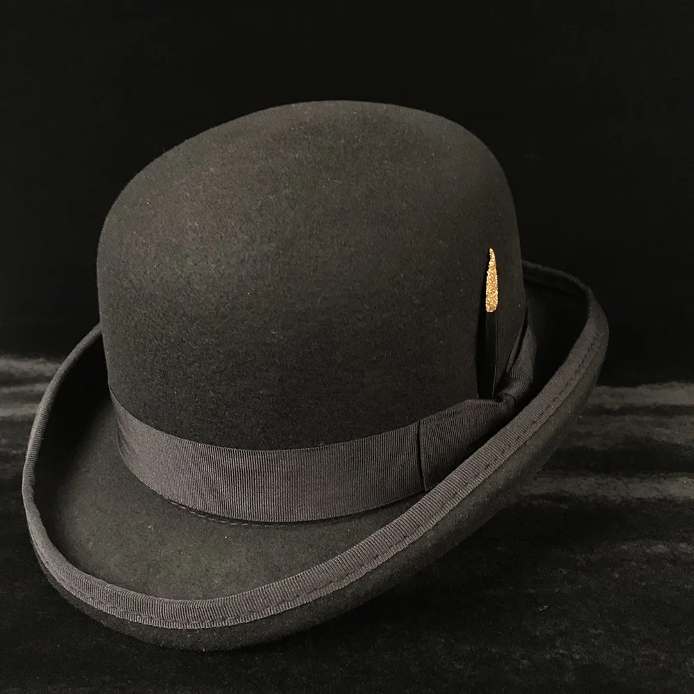 100% Wool Women's Men's Black Brown Bowler Hat Gentleman Crushable Derby Hat Dad Billycock Groom Hats Steampunk S M X XXL white fedora
