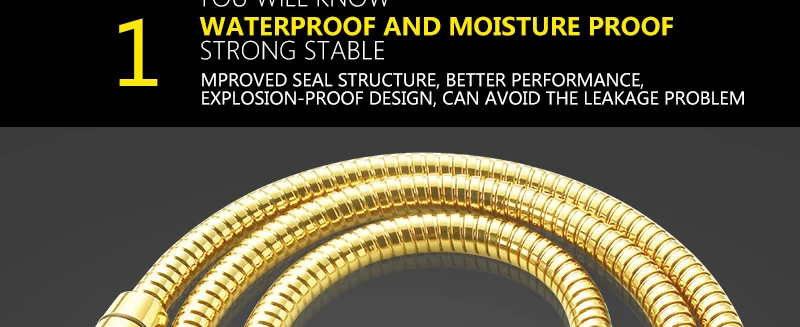 hm Shower Hose Brass Nut Double Lock Bathroom Replacement Anti-Explosion Stainless Steel 1.5M Gold Anti-Twist Plumbing Hose (6)