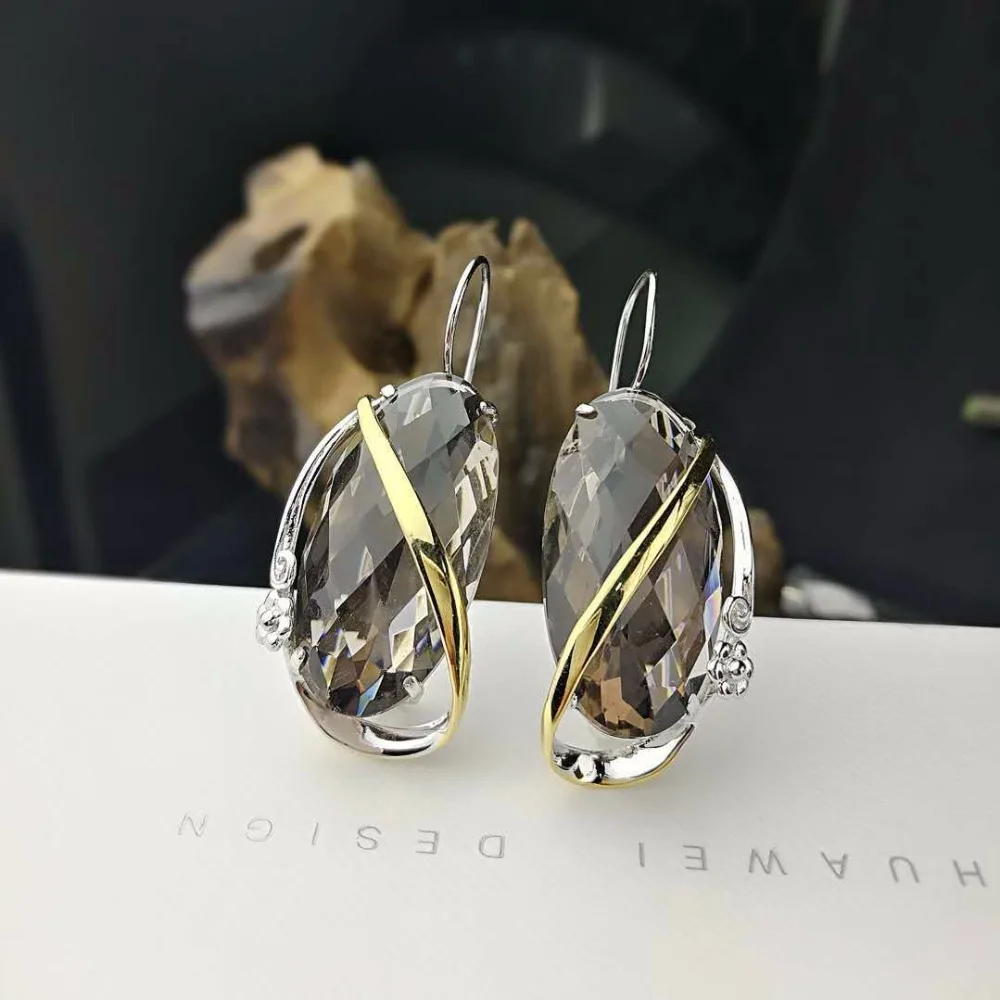 L & P 2018 новые модные настоящие серебряные серьги из дымчатого кварца для леди
