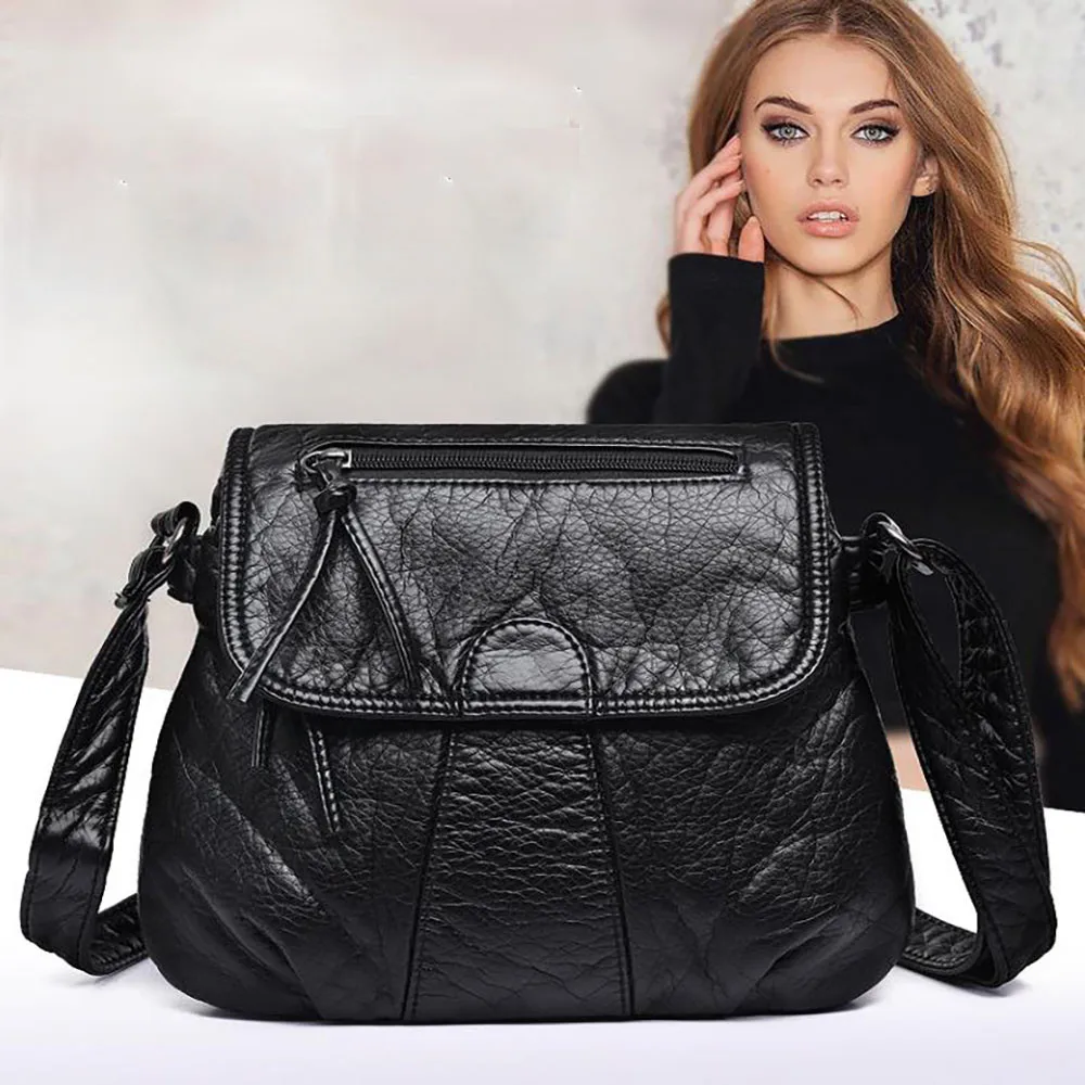 

Women PU Cover Satchels Bag Shoulder Diagonal Ppouch Washed Leather Soft Leather Wild Bag 2018