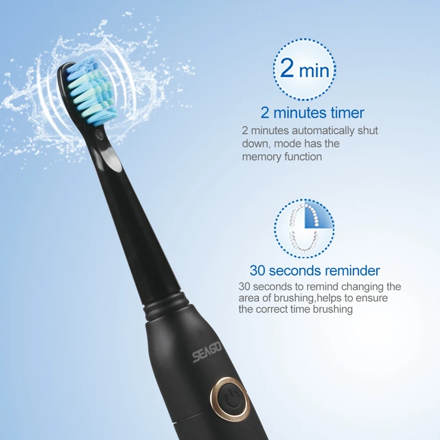 Escova de Dentes Titular com 3pcs Seago Sonic Amigável Elétrica Recarregável Cabeças Dupont Cerda Macia Eco 5 3pcs cabeças escova de dentes dupont cerda macia