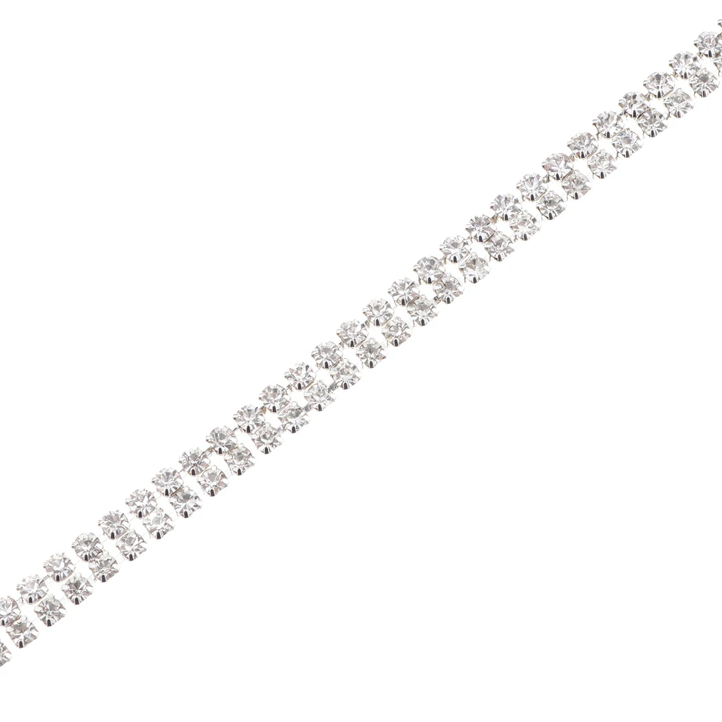 2-Row Crystal Rhinestone Close Chain DIY Diamond Mesh Ribbon 1 Yard