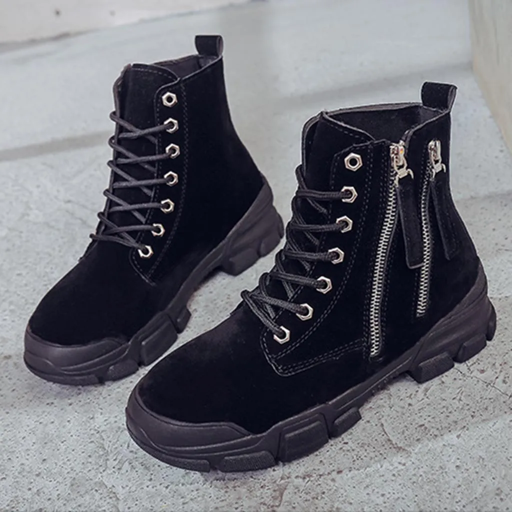 

2019 Women's Suede Boots Winter Short Snow Boot Lady Stylish Low Heel Platform Ankle Shoes Warm Fur Skiing Sneakers Side Zipper