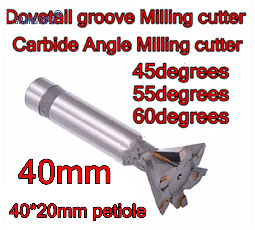 40 мм * 45-55-60 градусов 6F твердосплавный угловой Фрезерный резак канавка Dovetail