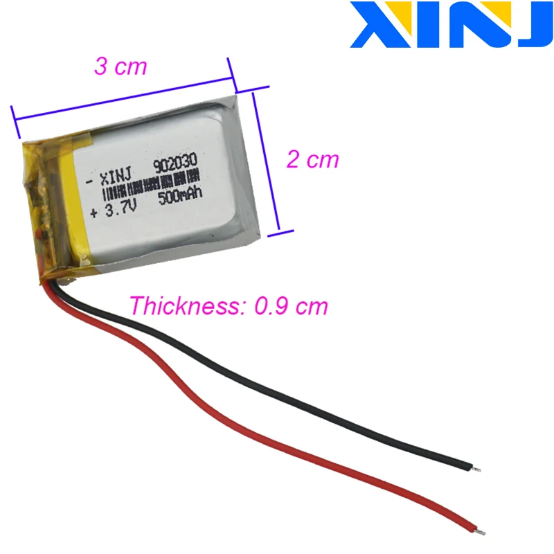 XINJ 2 шт. 3,7 в 500 мАч литий-полимерный Батарея 2pin JST-PH 1,0/1,25/1,5/2,0/2,54 мм 902030 для gps Камера гарнитура для умных часов