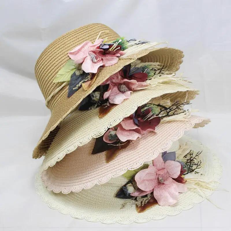 SUOGRY 2019 جديد وصول واسعة حافة قبعة الشمس امرأة الصيف سترو قبعة واقية من الشمس الطلاب زهرة ضئيلة الشمس شاطئ كاب الفتيات خارج السفر كاب