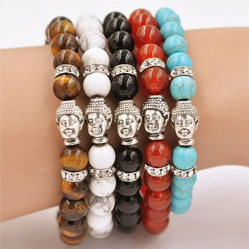 

Fantastic Women Men Bracelet Silver Buddha Elastic Beaded Bracelet Jewelry Tibet Charm Bracelets Exquisite Wristband Wristlet