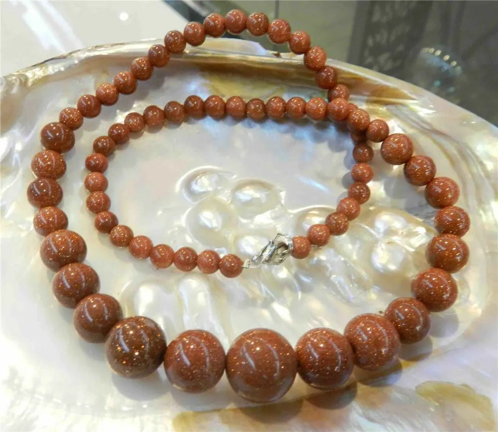 

6-14mm Galaxy Gold Sand Sun Gems Round Beads Necklace 18