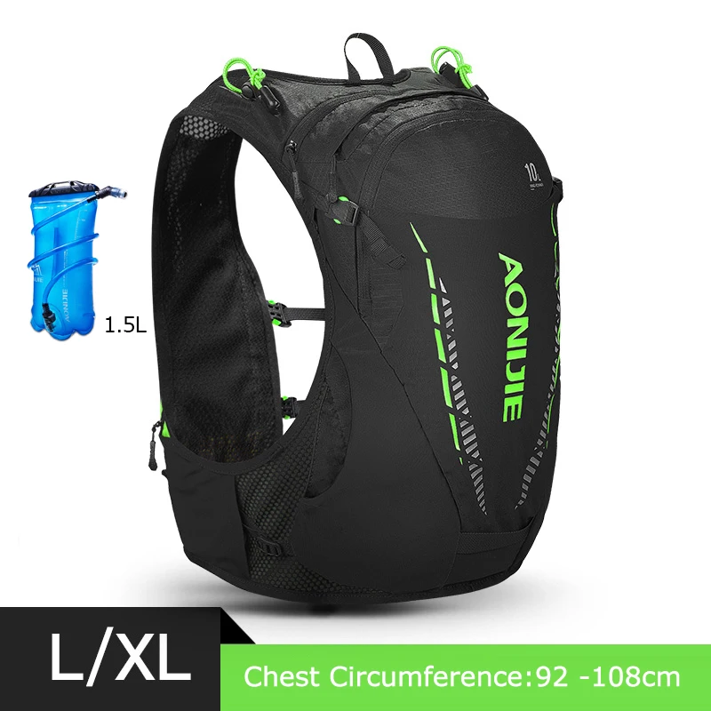 AONIJIE 10L C948 гидратационный рюкзак, легкая сумка для воды, рюкзак для велоспорта, пешего туризма, марафона, бега - Цвет: LXL Black Green 1.5L