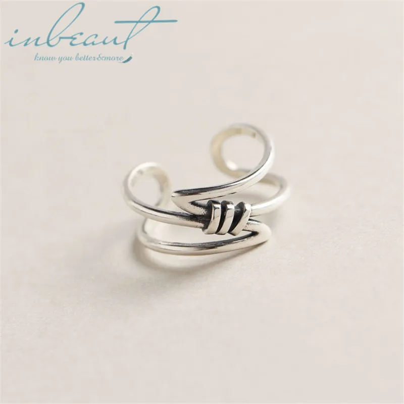 

inbeaut S925 Sterling Silver Handmade Curve Line Geometric Ring Female Original Design 925 Korean Simple Rings Fine Jewelry