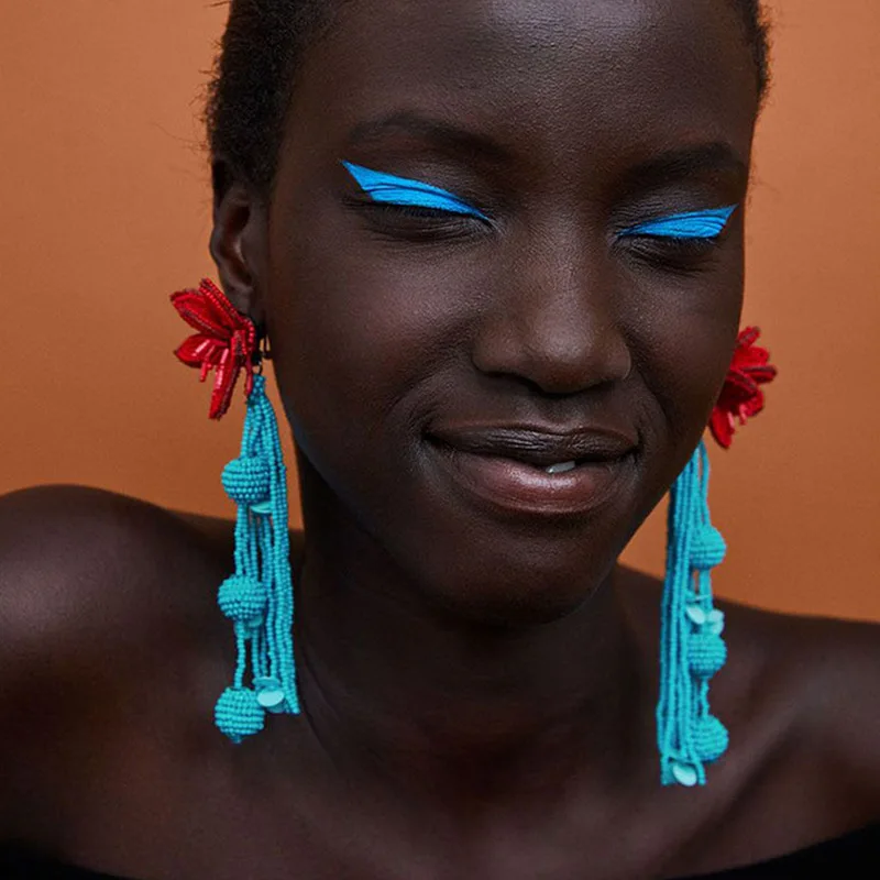 

Red Blue Long Fillet Earrings Wind Flower Earrings for Women Street Pat Earings Brinco Hot Sale