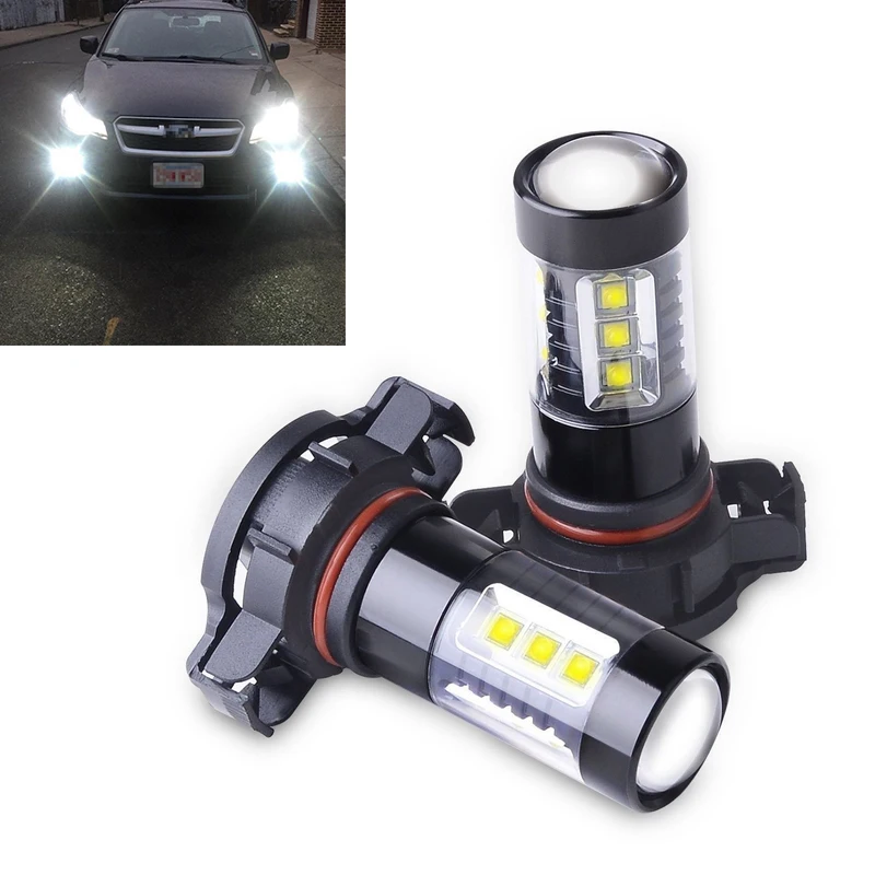 JXLCLYL 2pcs White H16 5250 5201 PSX24W 80W 16LED Car Fog Light DRL Lamp Bulb