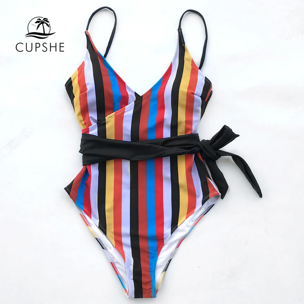 CUPSHE Tropic Of Discusssion Stripe One-piece Swimsuit Push Up Bathing Suit Swimwear Brazilian Biquini Monokini Maillot De Bain