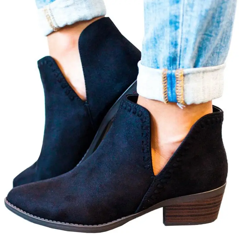 

girl ankle boots vintage square med heels ladies chaussure rome women spring autumn shoes woman zapatos mujer slip on XZ180041
