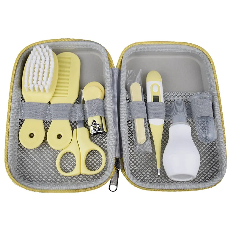 Yellow sets Детский комплект для ухода за здоровьем, портативный детский розовый комплект для ухода, комплекты клиперов для ногтей, щетка для волос, термометр, набор для ухода за ребенком, 8 шт - Цвет: Yellow sets