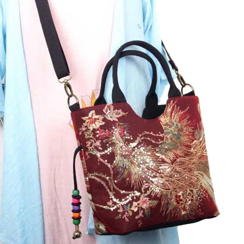 Women Vintage Shoulder Bags Peacock Embroidery Female Handbag Lady Messenger Bag Sequins Top-Handle Tote Crossbody SS7037 (10)