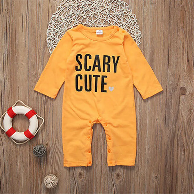 newborn infant baby boys girls romper yellow cotton casual long scary letter