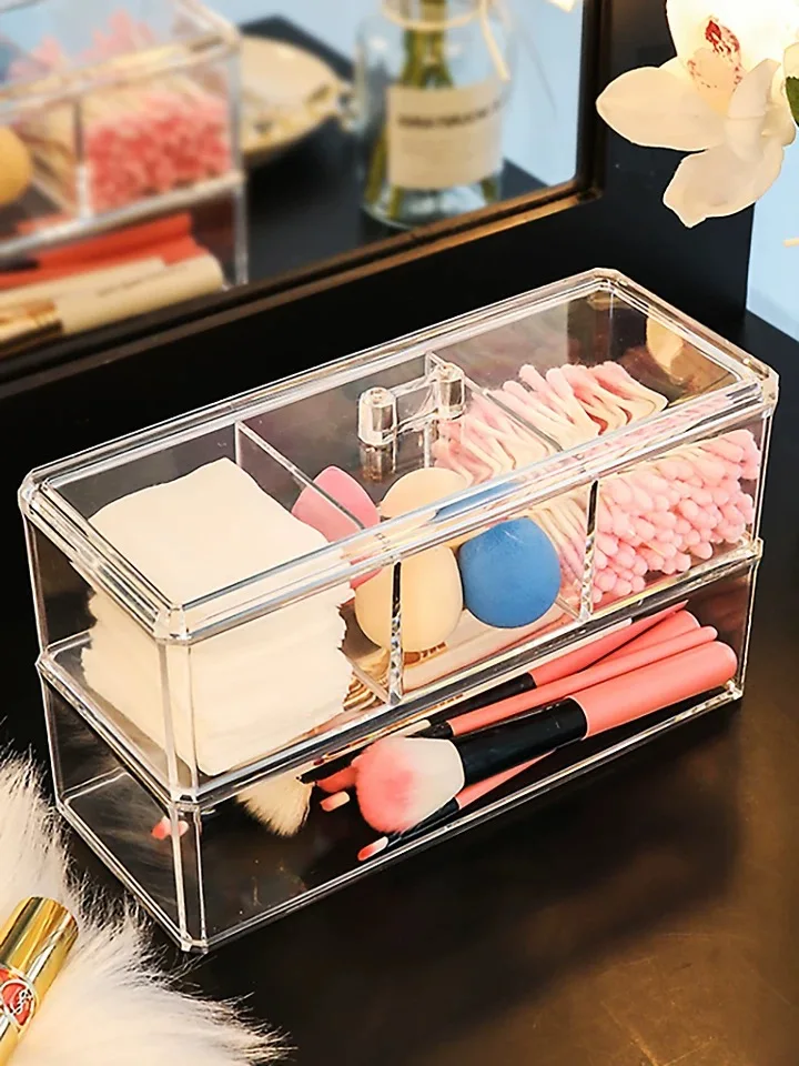 Acrylic Makeup Storage Box Cosmetic Organizer Large Capacity Makeup Display Case Brush Lipstick Holder Desk Bathroom Organizer