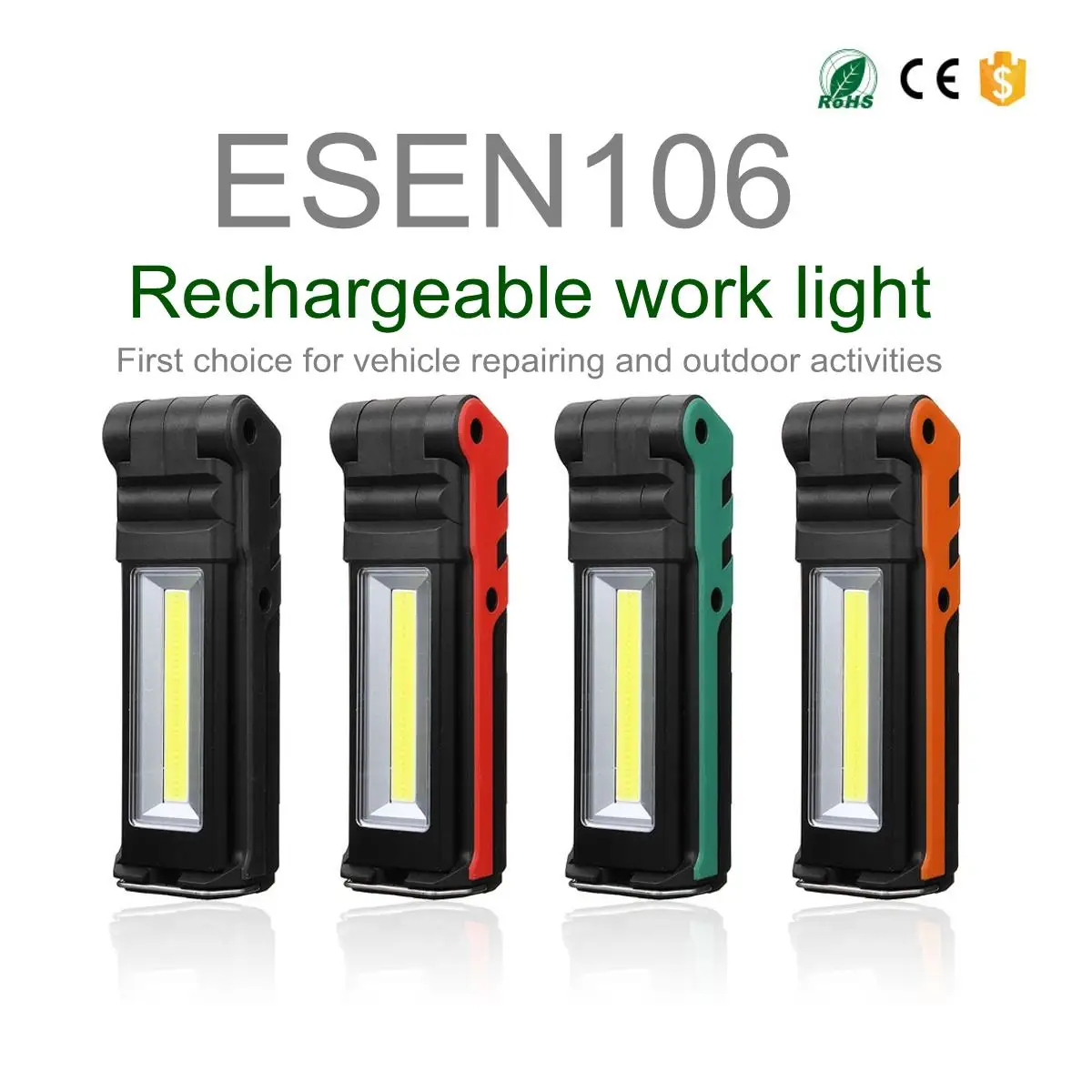 ESEN106 cob портативный Точечный светильник, рабочий светильник, светодиодный usb Перезаряжаемый внешний аккумулятор, 2 режима, чехол с крюком, магнитный, 18650 аккумулятор, водонепроницаемый