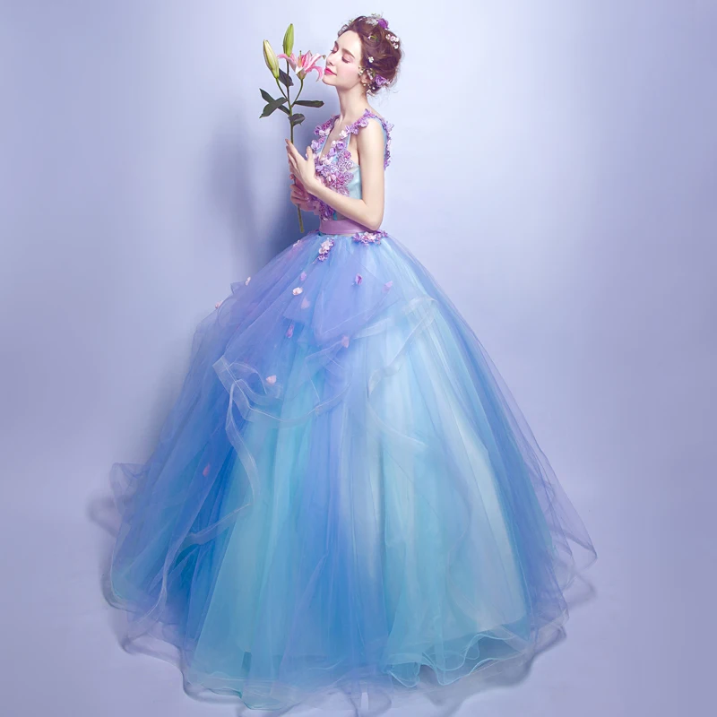 2020 vestido de festa prom dresses long flowers purple blue evening gowns belt lace beaded party formal gowns for graduation