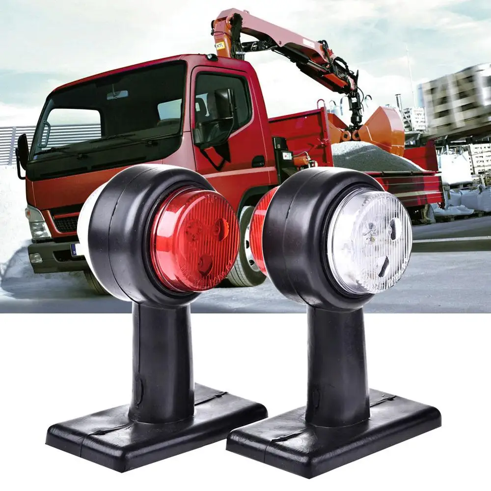 

2Pcs 10-30V Trailer Truck Red White 12-LED Side Marker Clearance Light Lamp