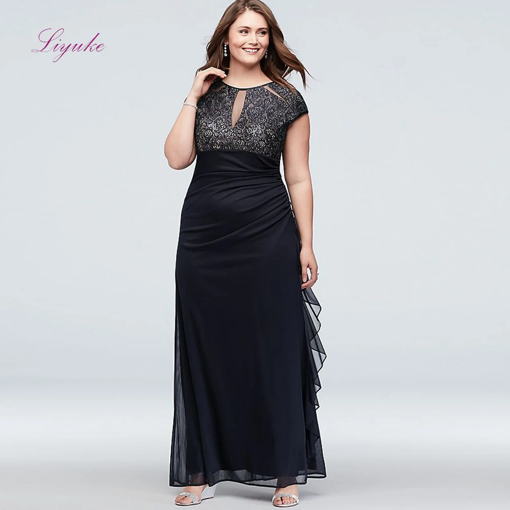 

Liyuke 2019 Mother Of The Bride Dresses Chiffon Lace Appliques Plus Size Long Elegant Mother Dresses Wedding