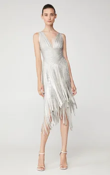 

new style fashion Dress sexy women Backless v-neck spaghetti strap bandage tassel celebrity body con party dresses wholesale