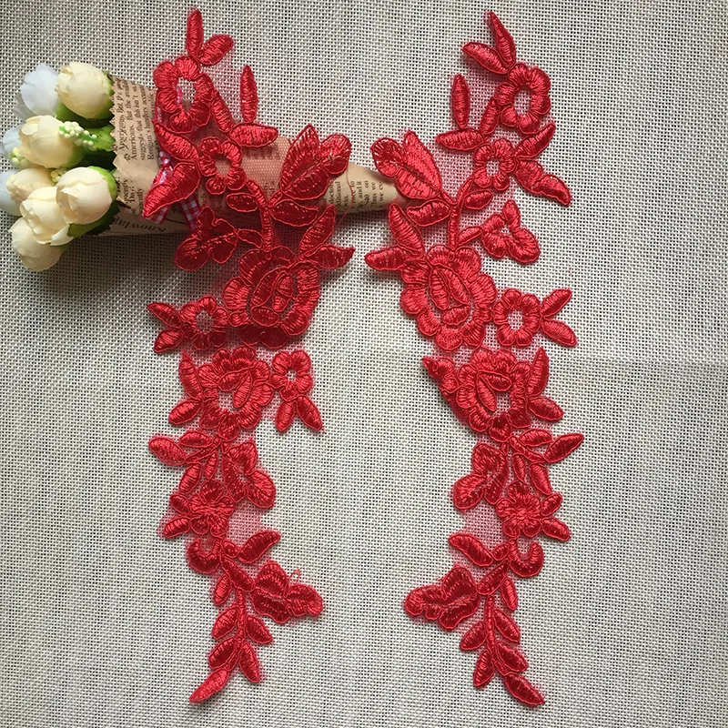 

Free shipping lace patch red clothing DIY Embroidery Flower Applique Lace Patches10 pcs/lot (5 pair/lot )TT31
