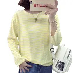 Женская модная полосатая футболка Женская свободная футболка с длинным рукавом Осенние футболки