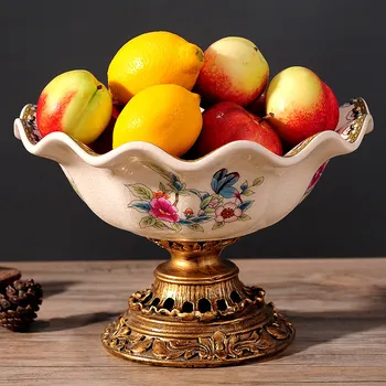 

Pastoral high-grade flower and bird painting ceramics retro European style dining table fruit dish fruit compote