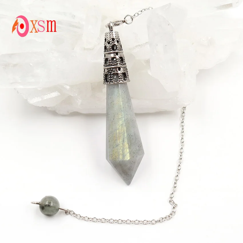 

xinshangmie 1 pcs Fashion Design Silver Plated Natural Shimmer Stone Hexagonal Prism Pyramid Pendulum Pendants Charm Jewelry