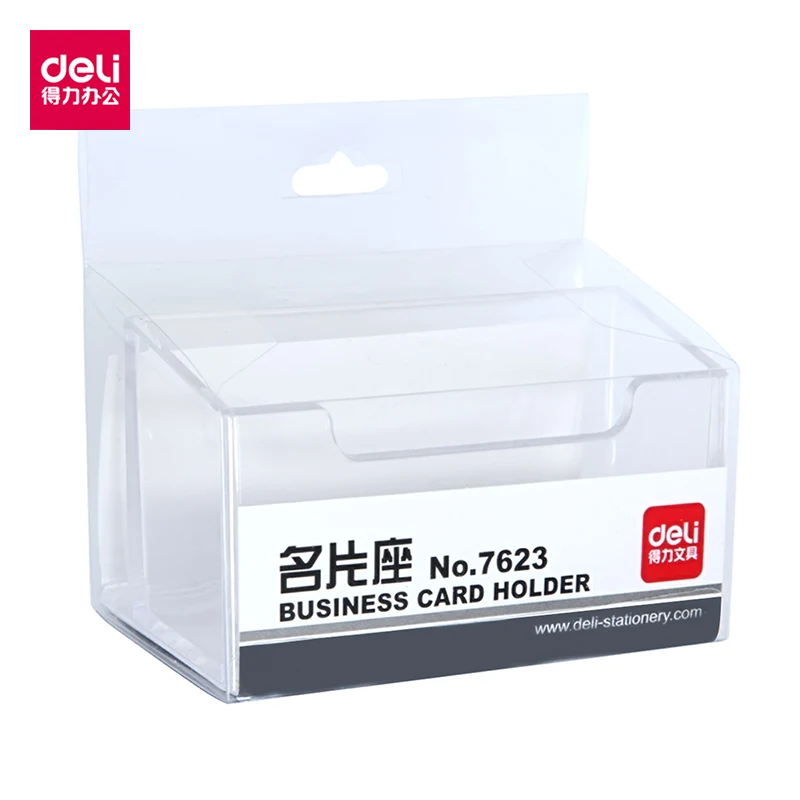 

deli 7623 Large Capacity Card Seat Plastic Business Card Holders Desk Plastic Id Holder Business Card Display Office Accessories