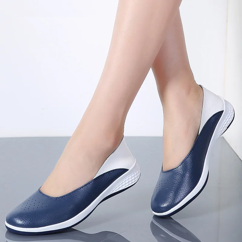 

QIYHONG 2018 Handmade New Summer Hole Loafers Women Flat Leather Moccasin Shoes Woman Slip On Ladies Shoes Casual Flats Moccasi