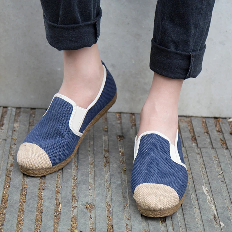 

OUDINIAO Men Shoes Hemp Upper Canvas Slip On Men Casual Shoes New 2018 Breathable Male Footwear Soft Spring Loafers Black Beige