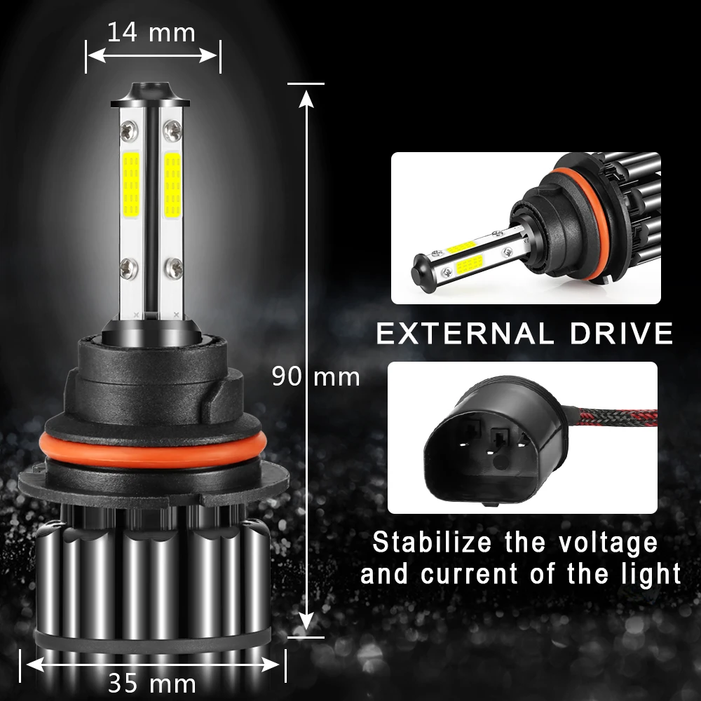 Комплект из 2 предметов, 4 боковых H4 светодиодный H7 фар автомобиля Светодиодный Противотуманные фары Автоматическая лампочка 80 Вт 8000LM 6500K H1 H8 H9 H11 9005 HB3 9006 HB4 9007