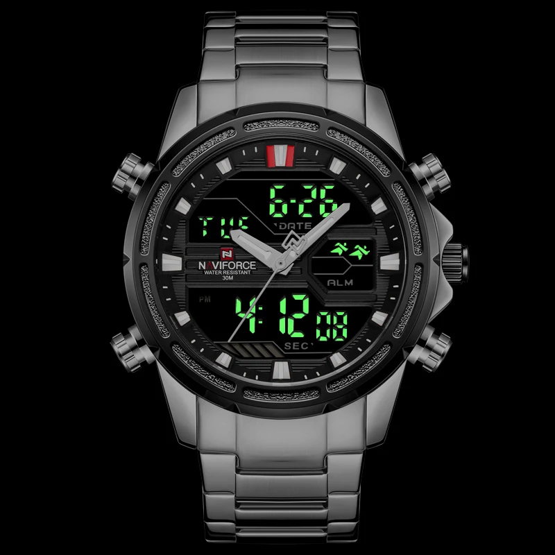 NAVIFORCE мужские часы с двойным дисплеем Роскошные Аналоговые Цифровые кварцевые