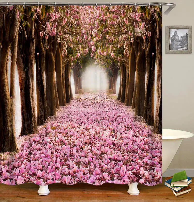 New Pink Floral Misty Forest Shower Curtains Bathroom Curtain Romance