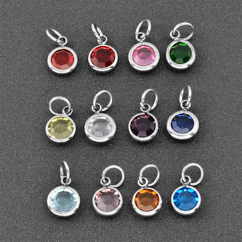 

12pcs/lot mixed Birthstone 316L Stainless Steel charms 7mm Acrylic for Diy Personalized Necklace and Bracelet Free shipping