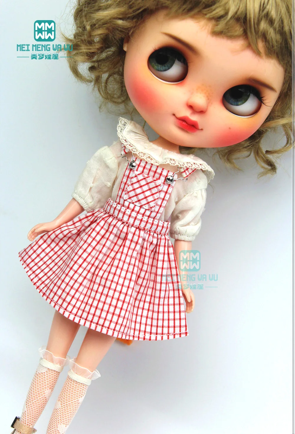 1PCS Mini Toys Doll Clothes fashion plaid strap dress for 28-30cm Blyth  Azone FR OB22 OB24 doll acessories dbs 1 6 blyth doll 1 8 middie doll rabbit shoes for joint body azone body icy doll kind of three colors