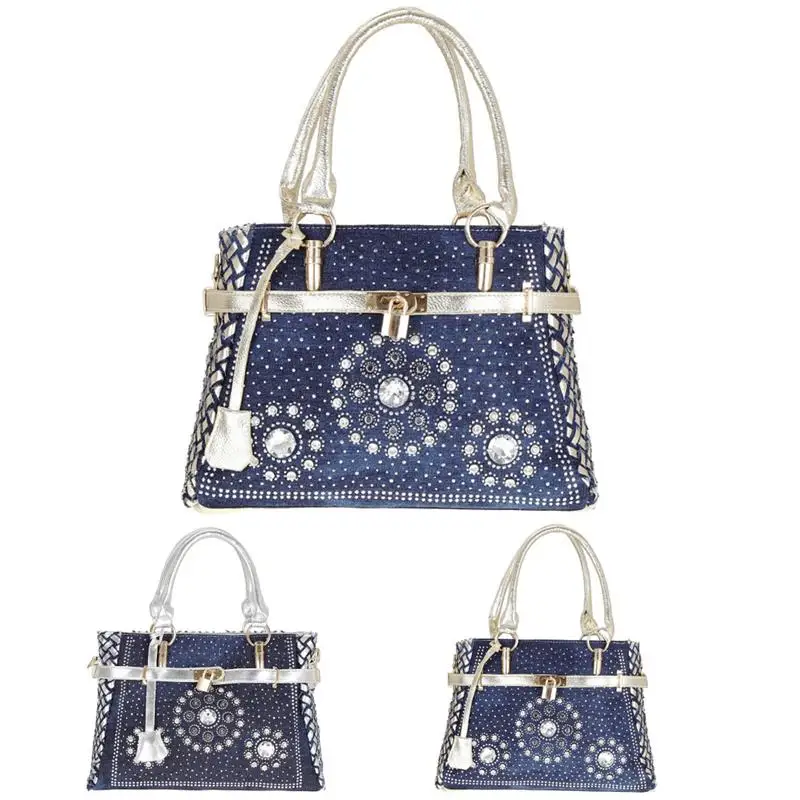 Модная Джинсовая Сумка через плечо с бриллиантовой застежкой элегантная сумка