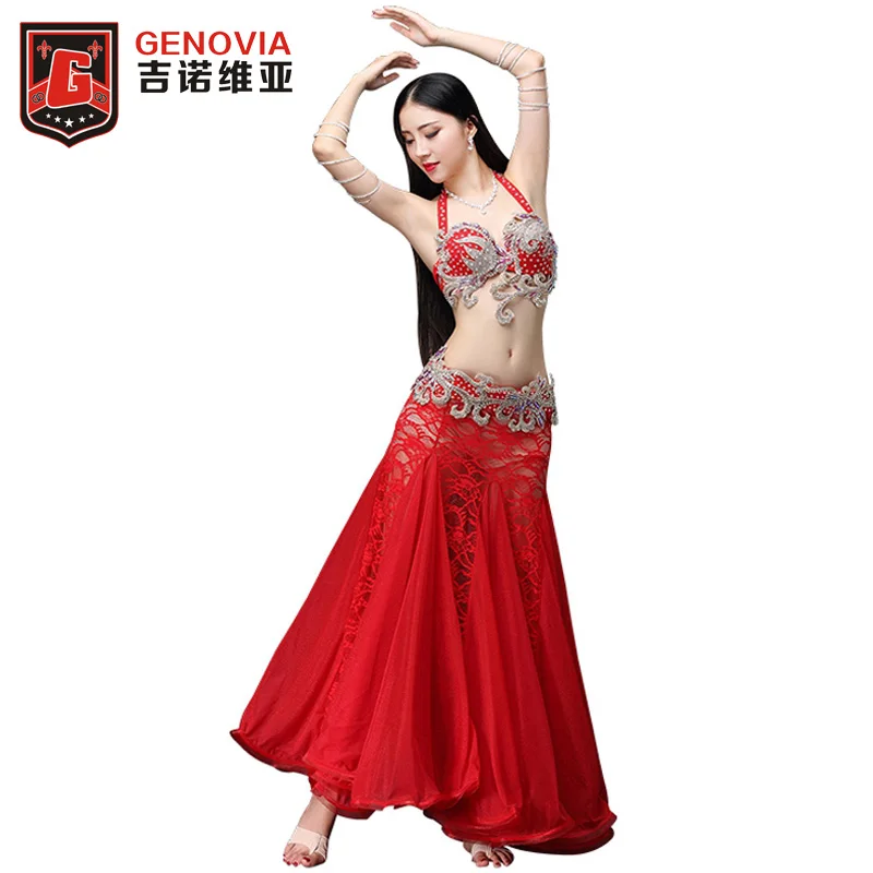 Professional Belly Dance Costume Bra and Long Skirt 3pcs set Performance Dance 