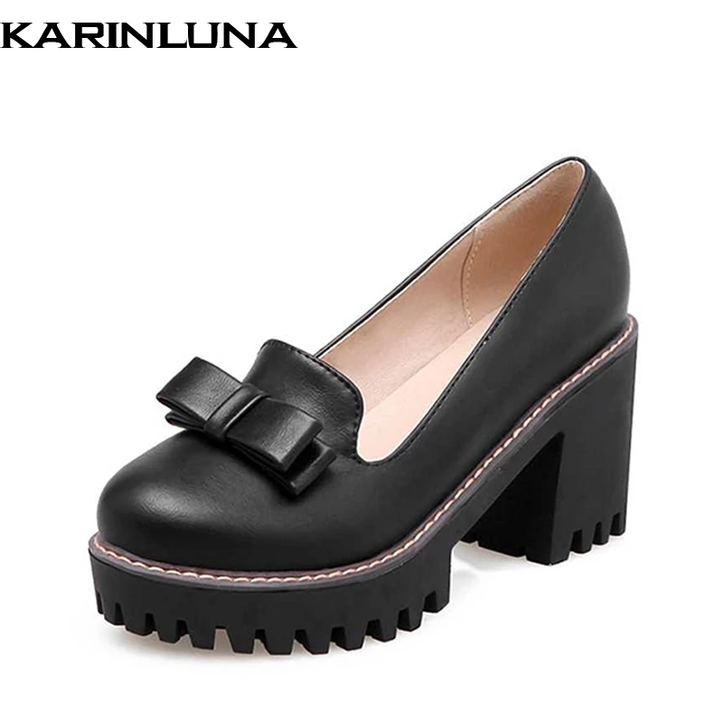 

KARINLUNA Big Size 34-43 Fashion Women Cute Bowtie Shoes Gladiator Chunky Heels Platform Spring Pumps