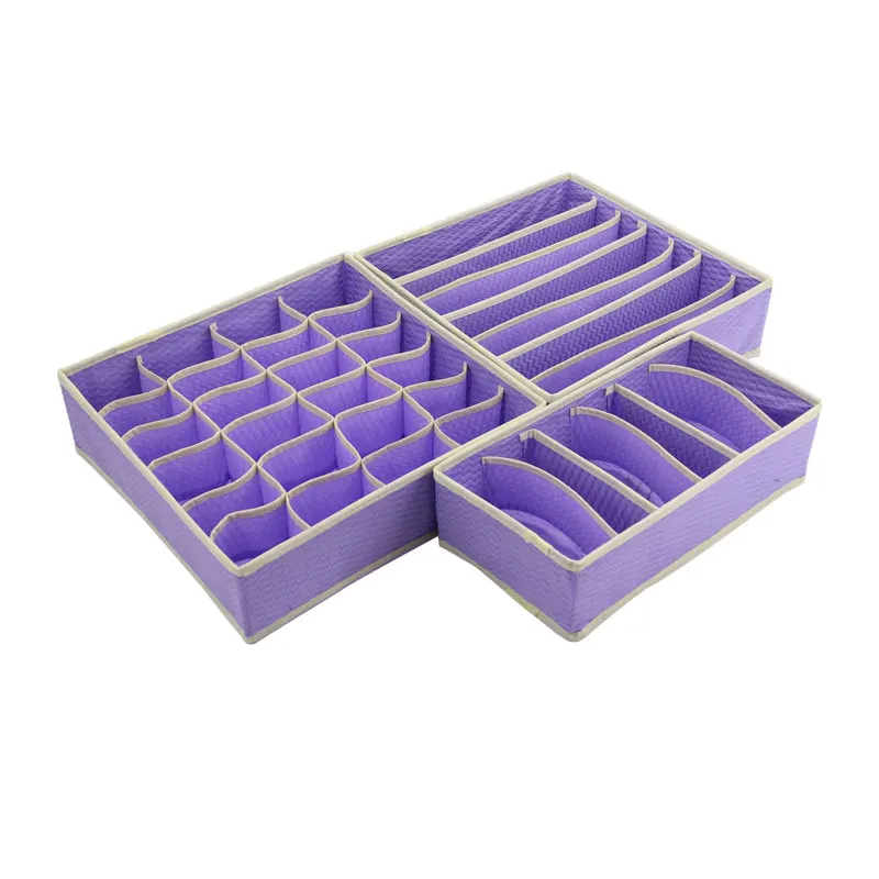 Домашний Органайзер из нетканого материала, складные коробки для хранения галстуков, носков, бюстгальтеров, нижнего белья, разделитель ящика с крышкой, ящик для шкафа - Цвет: Фиолетовый